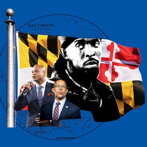 Illustration featuring Maryland's state flag with Wes Moore and Rep. Anthony Brown.