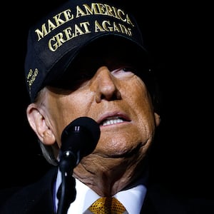 Former U.S. President Donald Trump speaks during a campaign rally in Traverse City, Michigan