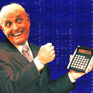 A photo illustration of Rudy Giuliani holding a calculator.