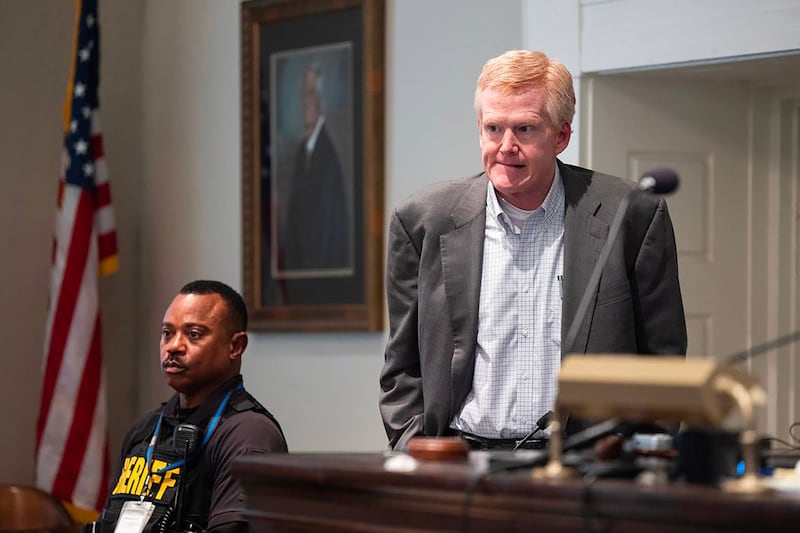 Alex Murdaugh grimaces inside a court room. 