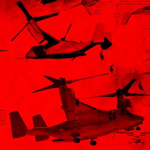 A photo illustration of the Bell Boeing MV-22 Osprey aircraft.