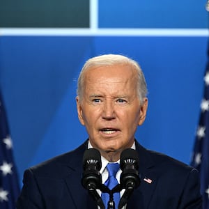 Joe Biden speaks during a press conference at the close of the 75th NATO Summit at the Walter E. Washington Convention Center in Washington, DC on July 11, 2024.