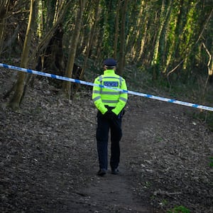 A police officer during the search for Constance Marten’s child. The aristocrat told her manslaughter trial in London that she never harmed her baby. 