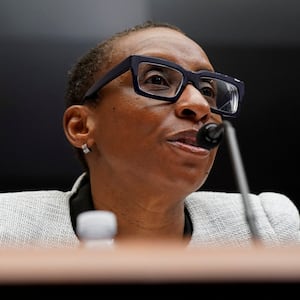 A photo of Harvard University President Claudine Gay testifying before Congress on Dec. 5.