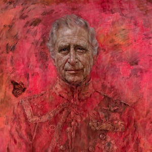 A handout image released on May 14, 2024, shows a portrait of Britain's King Charles by artist Jonathan Yeo.