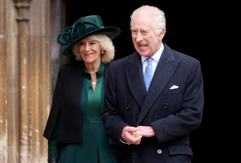 Britain's King Charles and Queen Camilla leave after attending the Easter Matins Service at St. George's Chapel, Windsor Castle, Britain March 31, 2024.