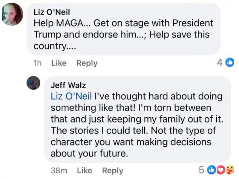 Facebook comments left by Tim Walz's brother, Jeff.