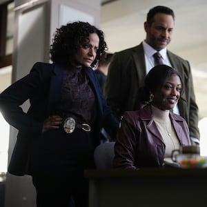 A photo still of Judy Reyes, Daniel Sunjata and Javicia Leslie in High Potential