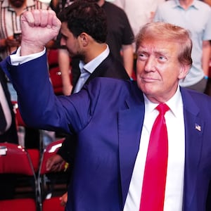 Former President of the United States of America, Donald Trump, is seen in attendance during the UFC 302 event at Prudential Center on June 01, 2024 in Newark, New Jersey. 