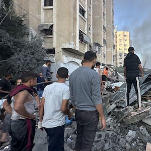 A view of destroyed Al-Aqsa Martyrs Mosque after the Israeli attack at Nuseirat Refugee Camp in Deir al-Balah, Gaza