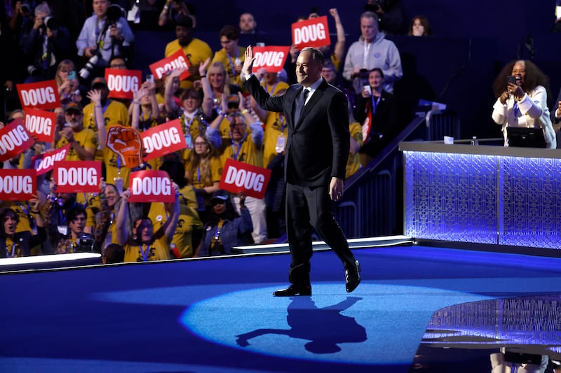 Second gentleman Doug Emhoff arrives to speak on stage during the second day of the Democratic National Convention at the United Center on August 20, 2024 in Chicago, Illinois. 