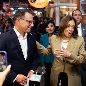 Vice President Kamala Harris and Pennsylvania Governor Josh Shapiro (L).