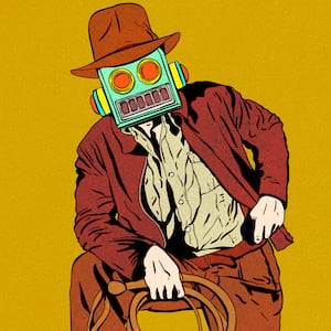 Illustration of Indiana Jones with a robot head