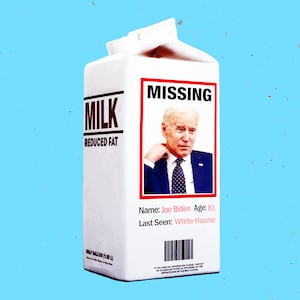 A photo illustration of President Joe Biden on a missing milk carton.