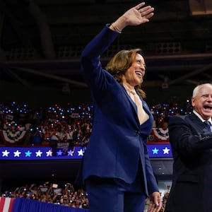 Vice President and Democratic presidential candidate Kamala Harris holds a campaign rally with her newly chosen vice presidential running mate Minnesota Governor Tim Walz in Philadelphia.