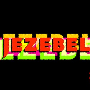 Photo illustration of a layered logo from Jezebel in various colors with an arm pulling an off switch.