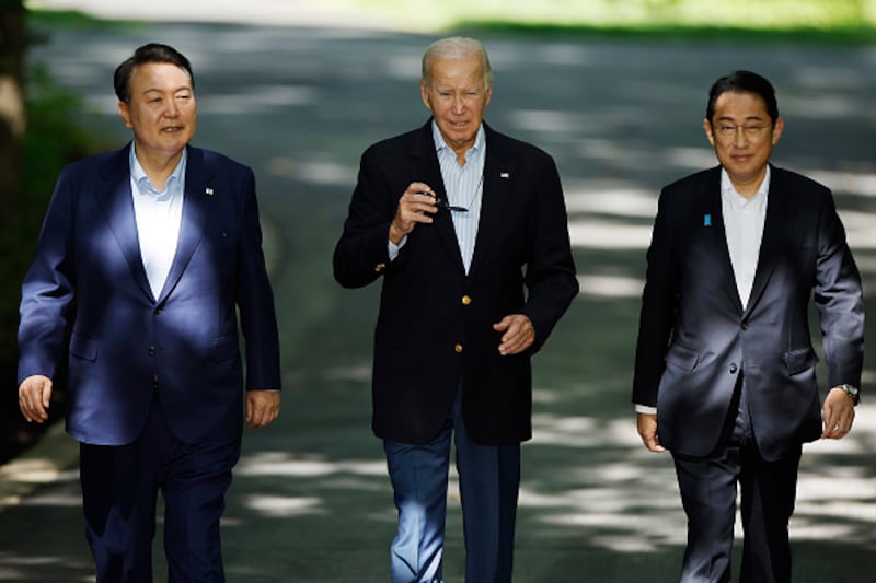 South Korean President Yoon Suk Yeol, U.S. President Joe Biden and Japanese Prime Minister Kishida Fumio