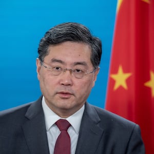 Chinese Foreign Minister Qin Gang speaks at a press conference.