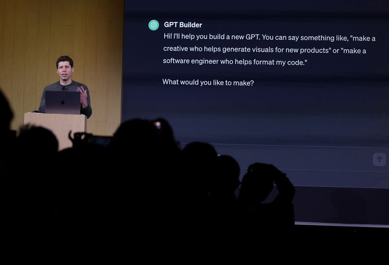 OpenAI CEO Sam Altman speaks during the OpenAI DevDay event on November 06, 2023 in San Francisco, California. Altman delivered the keynote address at the first-ever Open AI DevDay conference.