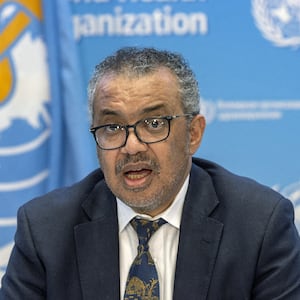 Director-General of the World Health Organization Dr. Tedros Adhanom Ghebreyesus attends an ACANU briefing on global health issues, in Geneva, Switzerland, Dec. 14, 2022.