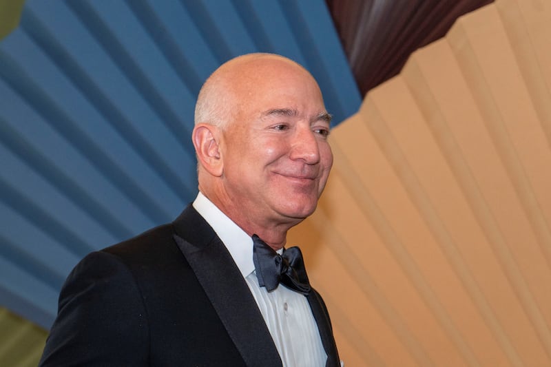 Amazon CEO Jeff Bezos arrives for an official State Dinner held by U.S. President Joe Biden in honor of Japanese Prime Minister Fumio Kishida at the White House in Washington, U.S., April 10, 2024.