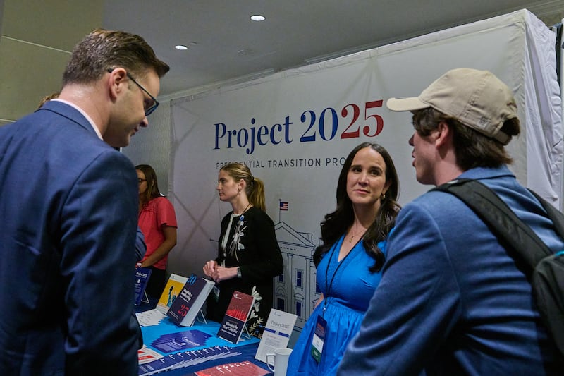 The Heritage Foundation's Project 2025 booth at the National Conservative Conference in Washington D.C., Monday, July 8, 2024.