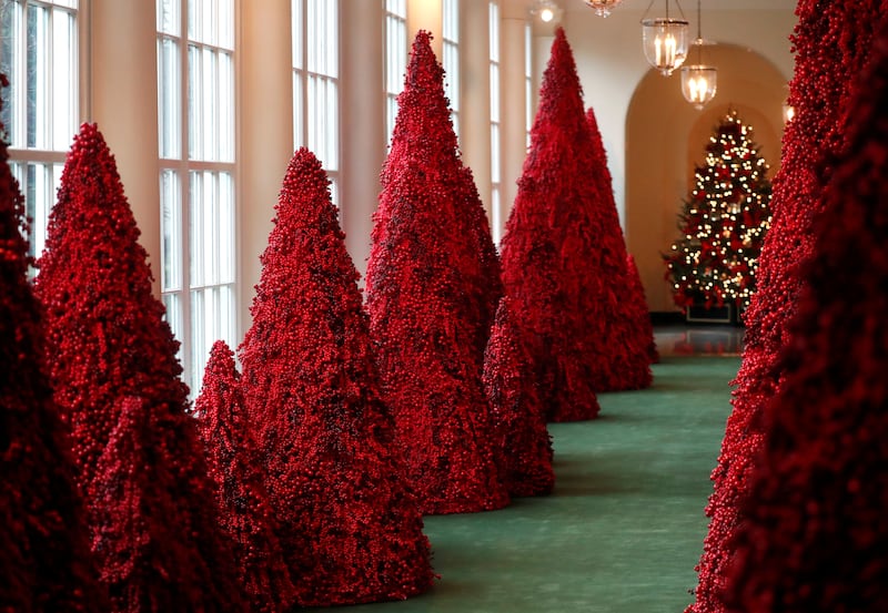 Red trees inside the White House