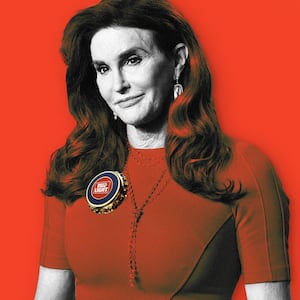 An illustration including a photo of Caitlyn Jenner, former U.S. President Donald Trump, and a bottlecap with the BudLight logo