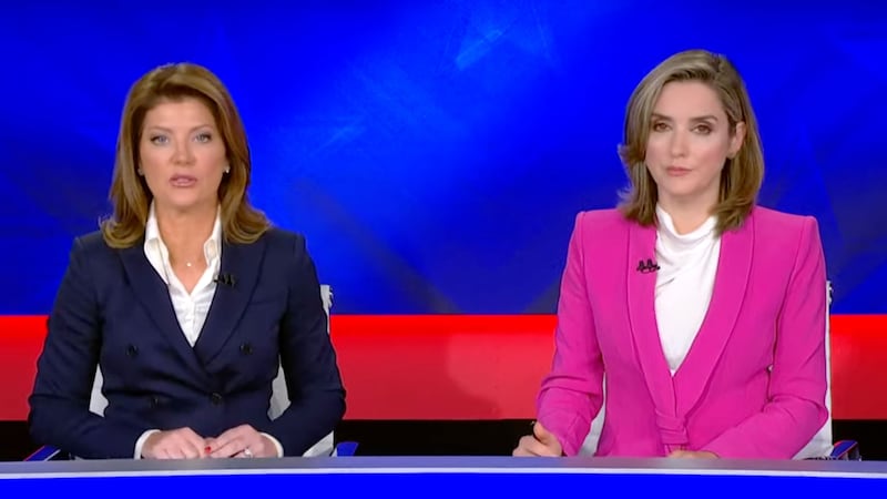  Nora O’Donnell and Margaret Brennan in front of blue background