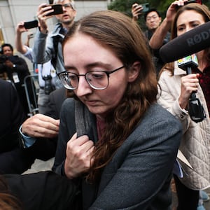 Caroline Ellison, former chief executive officer of Alameda Research LLC, leaves Manhattan Federal Court after testifying during the trial of FTX CEO Sam Bankman-Fried.