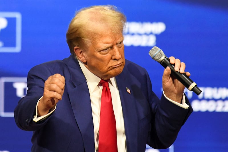 Republican presidential nominee former U.S. President Donald Trump dances during a town hall campaign event in Oaks, Pennsylvania, U.S., October 14, 2024.