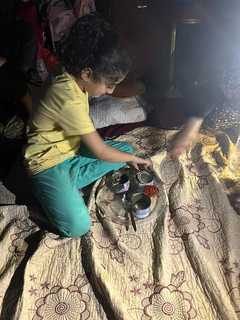 A Palestinian girl sheltering at a cultural center in Gaza City.