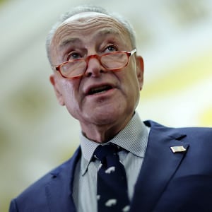 Chuck Schumer (D-NY) speaks to the news media after attending a closed Senate Democratic Caucus lunch at the U.S. Capitol in Washington, D.C., U.S., March 2, 2023. 