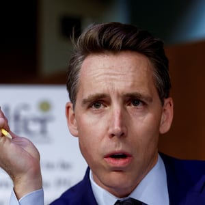 U.S. Senator Josh Hawley (R-MO) listens during a Senate Homeland Security and Governmental Affairs Committee hearing on Capitol Hill