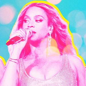 A photo illustration showing Beyonce performing onstage