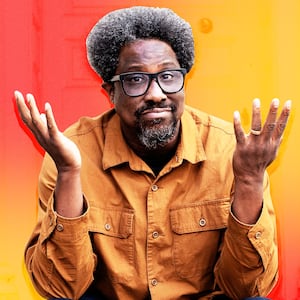 An illustration including a photo of W. Kamau Bell