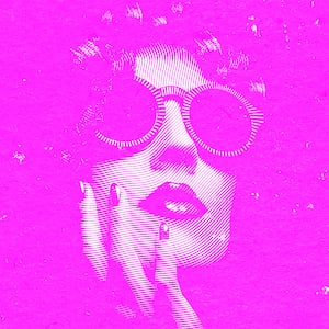 A photo illustration of a woman holding her face on pink background.