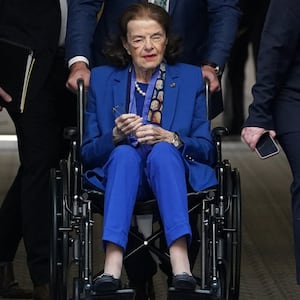 U.S. Senator Dianne Feinstein (D-CA) is brought to a Senate Judiciary Committee executive business meeting to vote on legislation and pending nominations before the committee, on Capitol Hill in Washington, U.S., May 11, 2023.