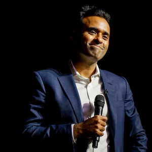 Vivek Ramaswamy speaks at a campaign rally in Austin, Texas.