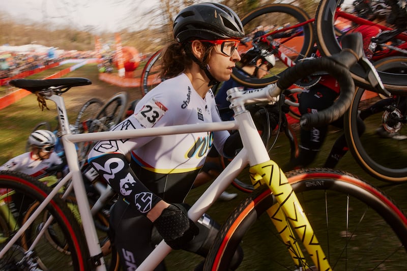 Cyclist Austin Killips during a race.