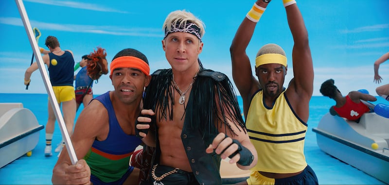 A picture of Kingsley Ben-Adir, Ryan Gosling and Ncuti Gatwa as Ken in ‘Barbie’