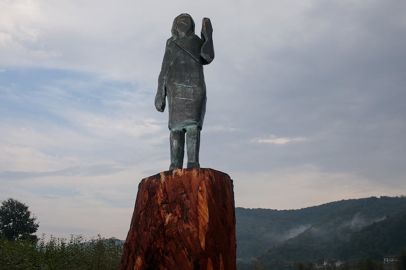 A newly erected, life-sized bronze statue of Melania Trump stands in Rono, a village neighboring her hometown of Sevnica, Slovenia.