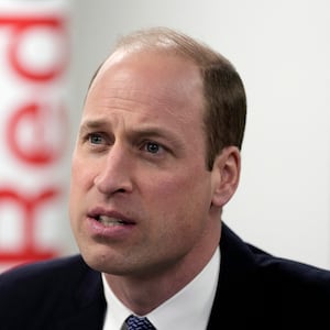 Prince William, Prince of Wales reacts during a visit to the British Red Cross' headquarters in London on February 20, 2024.