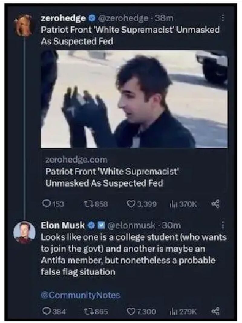 Screenshot of interaction on Twitter/X with Elon Musk and ZeroHedge.