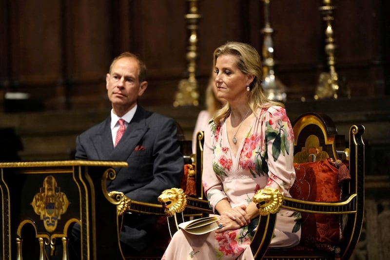 Britain's Prince Edward, Duke of Edinburgh, Sophie, Duchess of Edinburgh attend the NHS anniversary ceremony at Westminster Abbey, London, as part of the health service's 75th anniversary celebrations. Picture date: Wednesday July 5, 2023.