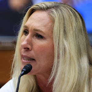 Marjorie Taylor Greene speaks during a House hearing.