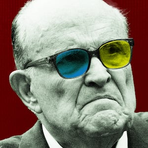 A photo illustration of Rudy Giuliani with Ukraine colored glasses.