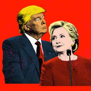 Photo illustration of a graphic Donald Trump and Hillary Clinton