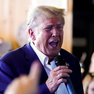 Republican presidential candidate and former U.S. President Donald Trump speaks as he campaigns at the Iowa State Fair in Des Moines, Iowa.