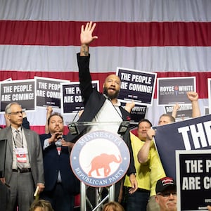 Former basketball player Royce White takes the stage at the Minnesota Republican Party convention.